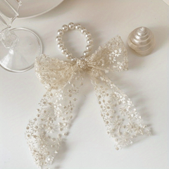 Lace Bow Faux Pearl Hair Tie Ribbon Hair Loop Hair Accessories