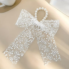 Lace Bow Faux Pearl Hair Tie Ribbon Hair Loop Hair Accessories