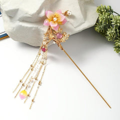 Hanfu Hairpin Faux Pearl Flower Bird Tassel Chignon Vintage Chinese Style Cheong