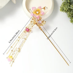 Hanfu Hairpin Faux Pearl Flower Bird Tassel Chignon Vintage Chinese Style Cheong