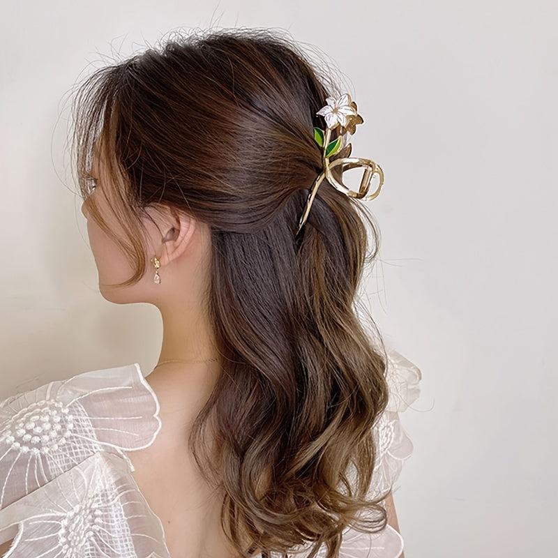 Metal Flower Hair Claw Clip Strong Hold for Thick Hair