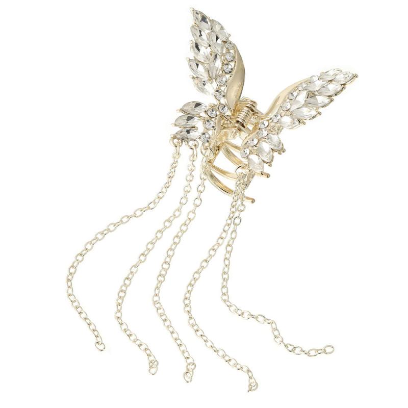 Golden Butterfly Hair Claw Clips with Tassel for Women Vintage
