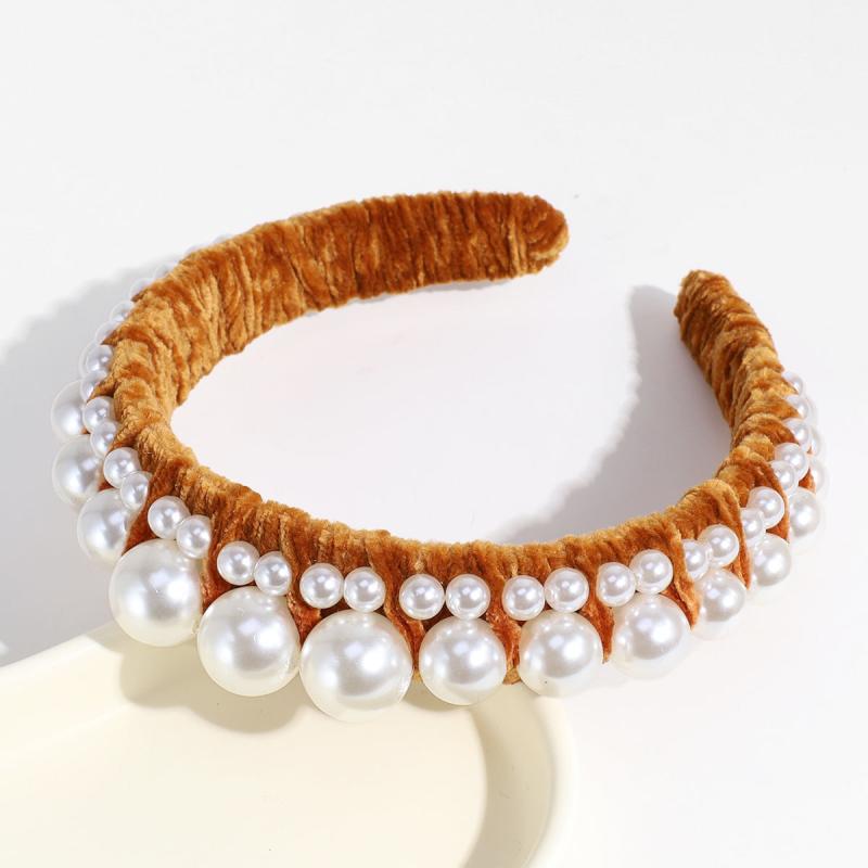 Faux Pearl Hair Hoop Velvet Wide Brimmed Hair Hoop Hair Accessories