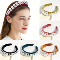 Faux Pearl Hair Hoop Velvet Wide Brimmed Hair Hoop Hair Accessories