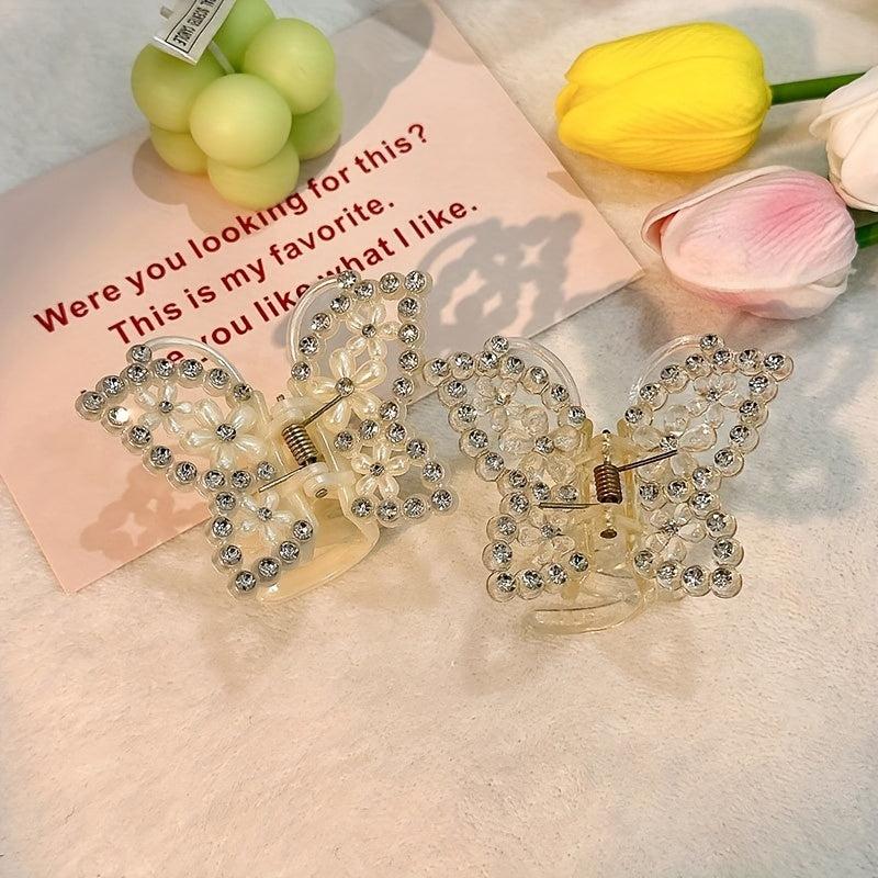 Butterfly Rhinestone Hair Claw Faux Pearl Hair Accessories