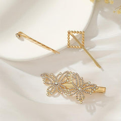 3pcs Rhinestone Hairpin Butterfly Square Glitter Hair Clip for Women Girls