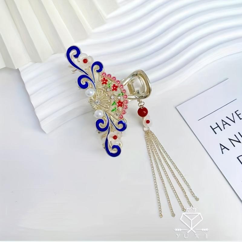 Chinese Style Tassel Hair Claw Metal Flower Hair Claw Nonslip Ponytail Holder