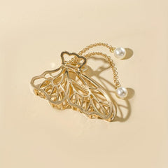 Alloy Hair Claw Faux Pearl Tassel Nonslip Ponytail Holder Shark Claw