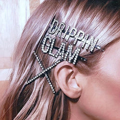 Metal Hairpin Letter Pattern Hair Pin Rhinestone Hair Pin Y2K Hair Clip