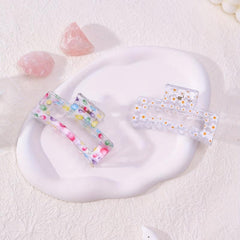 2pcs Floral Printed Hair Claw Clips Transparent Nonslip Shark Clip Women Girls