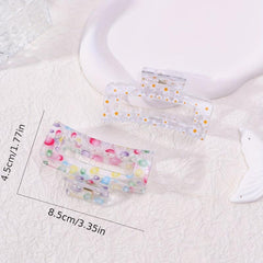 2pcs Floral Printed Hair Claw Clips Transparent Nonslip Shark Clip Women Girls