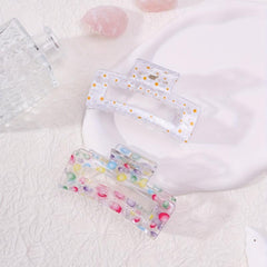 2pcs Floral Printed Hair Claw Clips Transparent Nonslip Shark Clip Women Girls