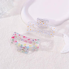 2pcs Floral Printed Hair Claw Clips Transparent Nonslip Shark Clip Women Girls