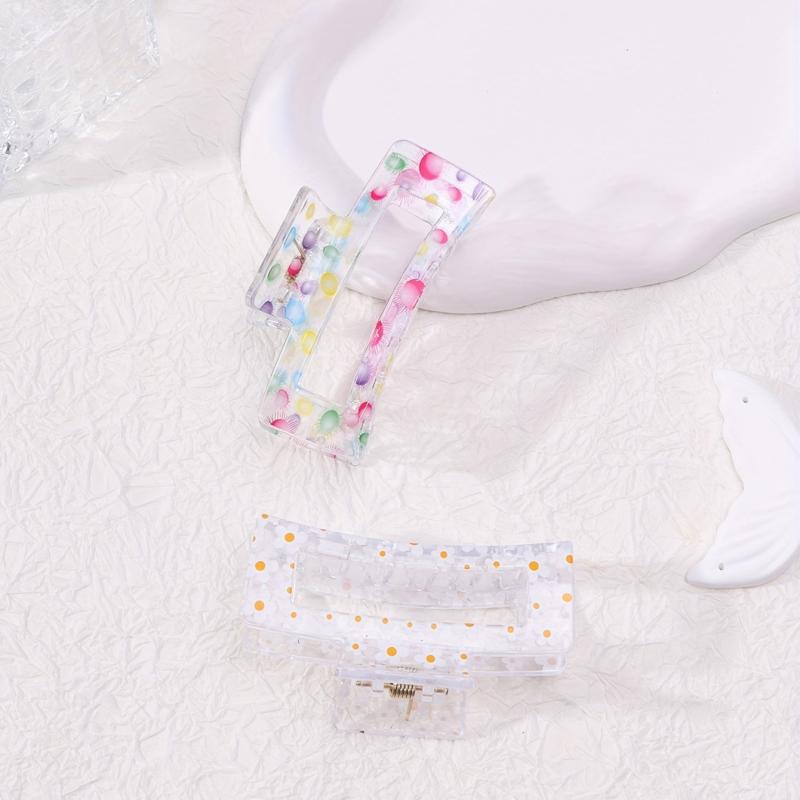 2pcs Floral Printed Hair Claw Clips Transparent Nonslip Shark Clip Women Girls