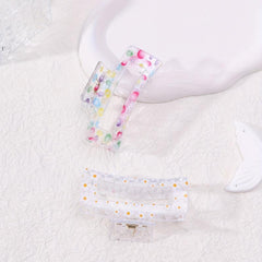 2pcs Floral Printed Hair Claw Clips Transparent Nonslip Shark Clip Women Girls