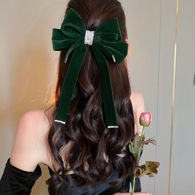 Rhinestone Bow Hair Clip Ribbon Bowknot Hairpin Ponytail Holder
