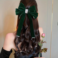 Rhinestone Bow Hair Clip Ribbon Bowknot Hairpin Ponytail Holder