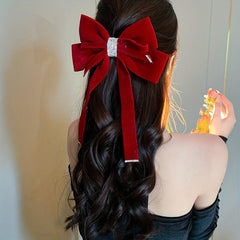 Rhinestone Bow Hair Clip Ribbon Bowknot Hairpin Ponytail Holder