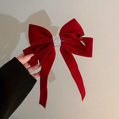 Rhinestone Bow Hair Clip Ribbon Bowknot Hairpin Ponytail Holder