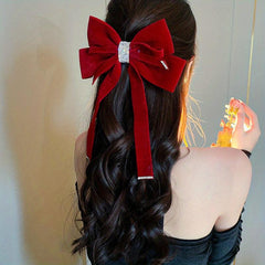 Rhinestone Bow Hair Clip Ribbon Bowknot Hairpin Ponytail Holder