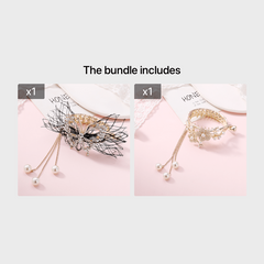 Copper Alloy Round Hair Claw Clip Tassel Faux Pearl Accessory