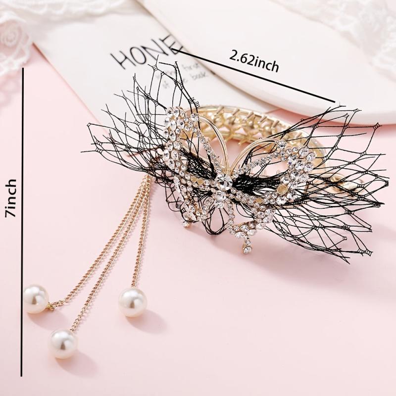 Copper Alloy Round Hair Claw Clip Tassel Faux Pearl Accessory