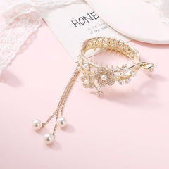 Copper Alloy Round Hair Claw Clip Tassel Faux Pearl Accessory