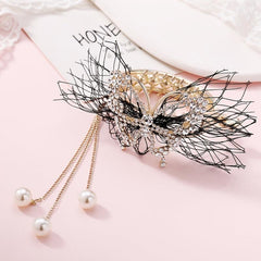 Copper Alloy Round Hair Claw Clip Tassel Faux Pearl Accessory