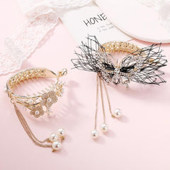 Copper Alloy Round Hair Claw Clip Tassel Faux Pearl Accessory