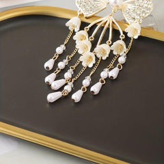 Rhinestone Banana Clip Flower Tassel Hair Clip Prom Party