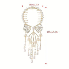 Rhinestone Banana Clip Flower Tassel Hair Clip Prom Party