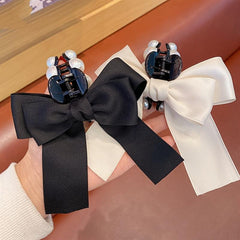 2pcs Ribbon Bow Hair Claw Faux Pearl Hair Claw Clip Nonslip Ponytail Holder