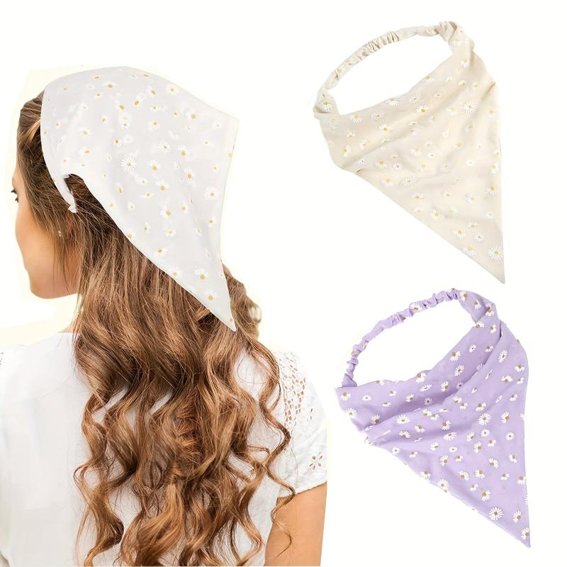 2 Pcs Floral Bandana Flower Headband Elastic Headdress Sweet
