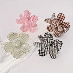 Checkerboard Pattern Flower Hair Claw Set