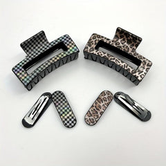Retro Leopard Print Hair Claw Large Shark Claw Ponytail Holder Hair Clip