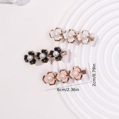 3pcs Sweet Flower Hair Clip Faux Pearl Duck Billed Clip Style Hair Clip