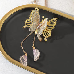 Golden Butterfly Hair Claw With Tassel Shark Claw Ponytail Holder