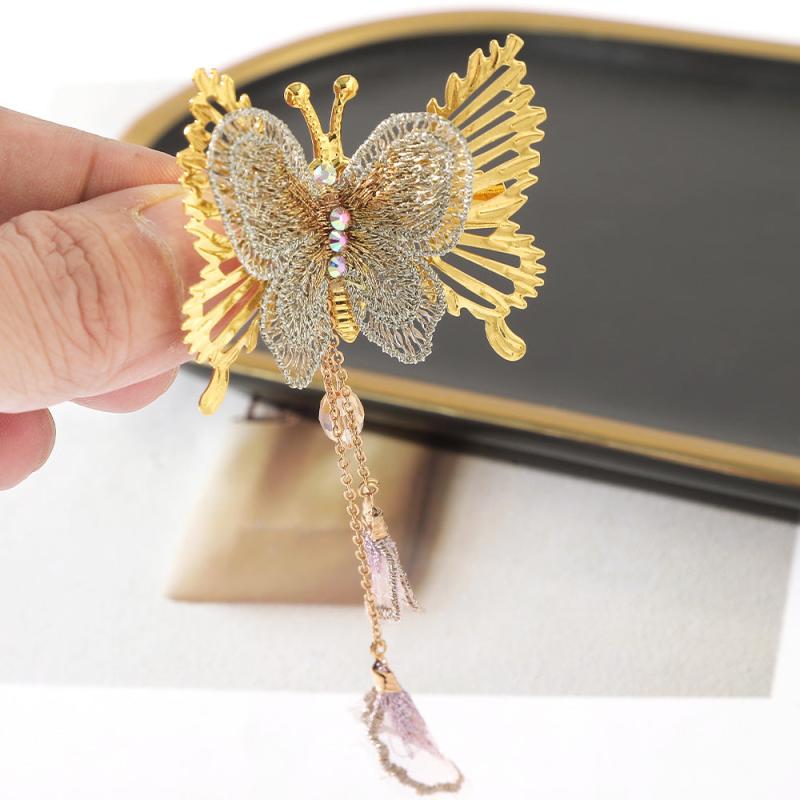 Golden Butterfly Hair Claw With Tassel Shark Claw Ponytail Holder
