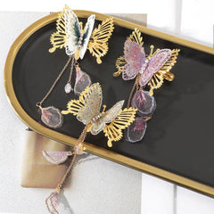 Golden Butterfly Hair Claw With Tassel Shark Claw Ponytail Holder