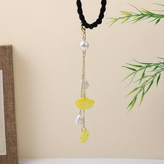 Chinese Hair Tie Ginkgo Leaf Bell Orchid Faux Pearl Tassel Hair Ring Women Girls