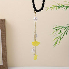 Chinese Hair Tie Ginkgo Leaf Bell Orchid Faux Pearl Tassel Hair Ring Women Girls