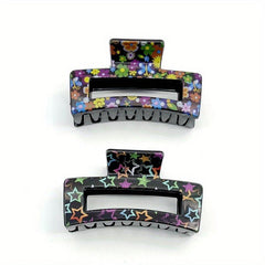 Floral Printed Hair Claw Nonslip Ponytail Holder Retro Style Pattern
