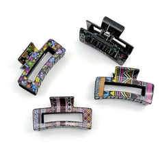 Floral Printed Hair Claw Nonslip Ponytail Holder Retro Style Pattern
