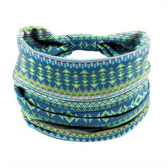 Boho Style Wide Headband for Yoga, Sports - Elastic Knotted Hairband