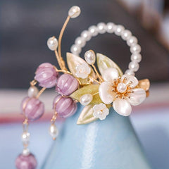 Purple Flower Hair Clip Faux Pearl Bracelet Dual Purpose Hair Clip