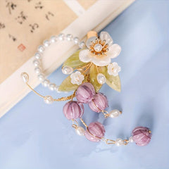 Purple Flower Hair Clip Faux Pearl Bracelet Dual Purpose Hair Clip