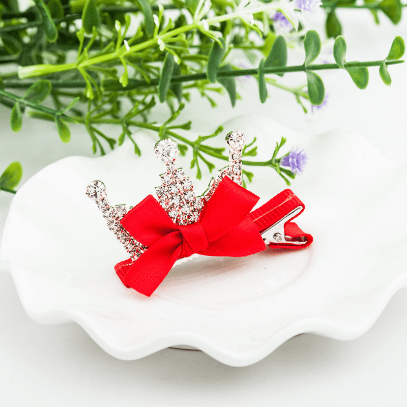 Princess Rhinestone Crown Hair Clip - Sweet Bow Duck Billed Clip