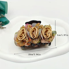 Vintage Fabric Flower Hair Claw Beaded Hair Claw Nonslip Ponytail Holder