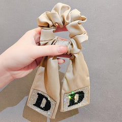 Rhinestone Bowknot Hairband Long Silk Scarf Hair Ring