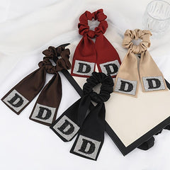 Rhinestone Bowknot Hairband Long Silk Scarf Hair Ring